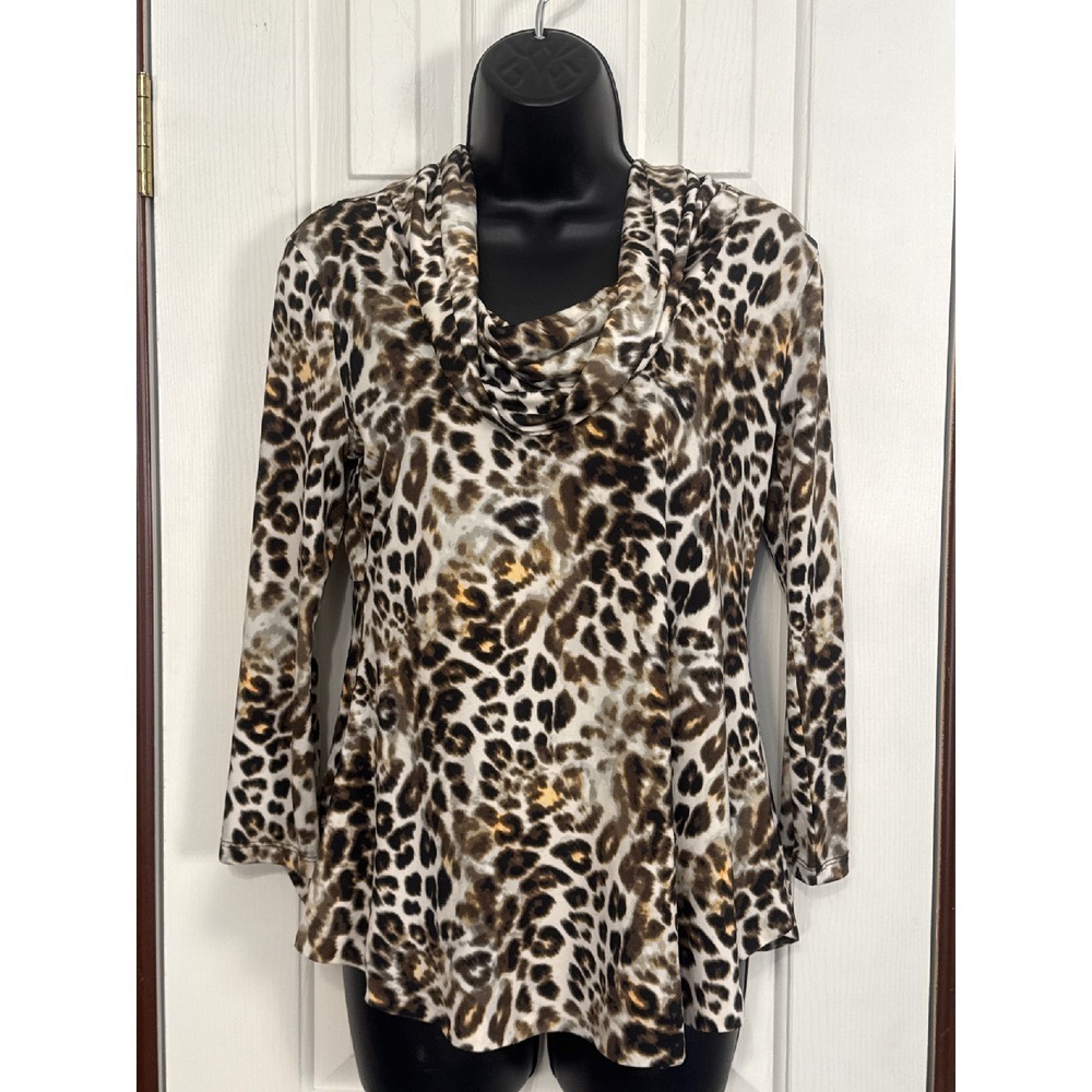Chaus Animal Print‎ Long Sleeve Top Leopard Print Blouse Size M